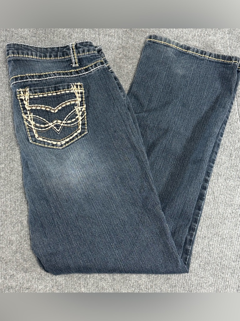 Revolt Western Jeans Bootcut Rope Stitch Cowboy Rodeo Dark Wash Y2K 12 Stretch